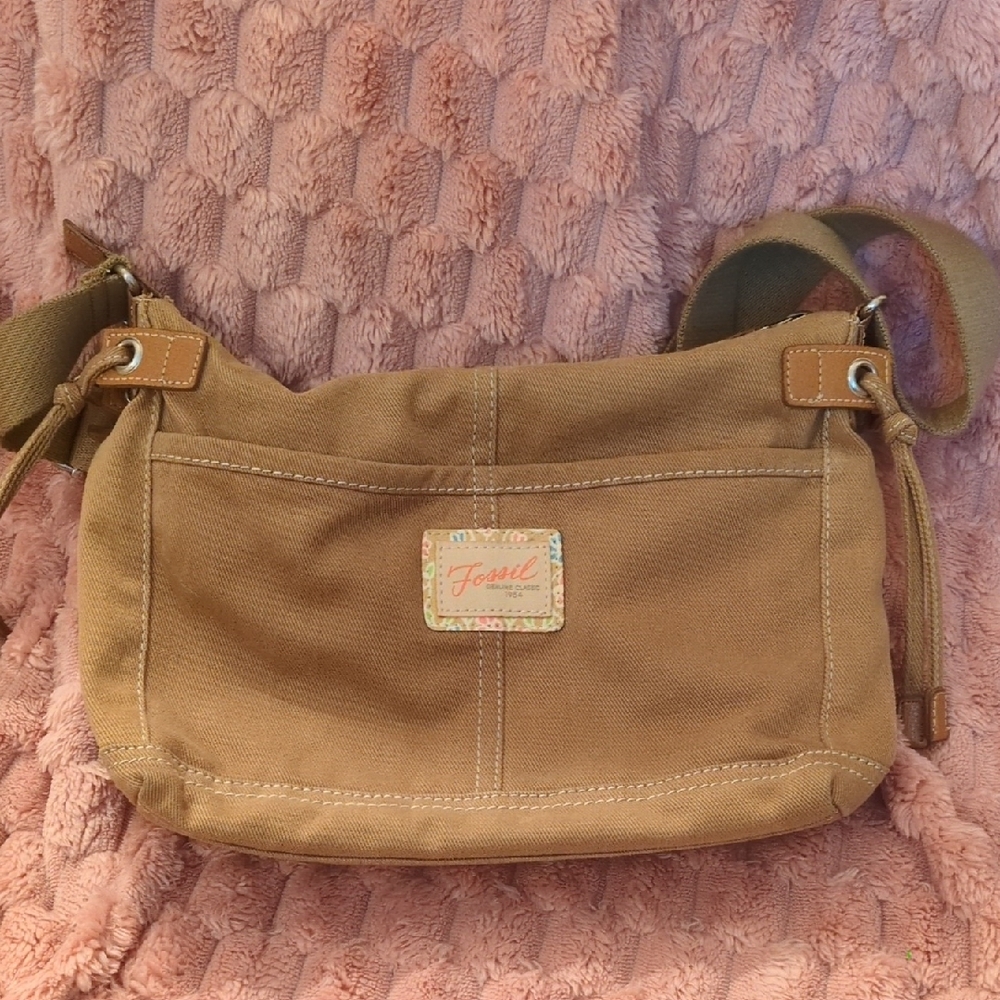 Fossil Brown Canvas Crossbody Bag